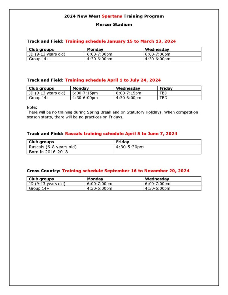 2024 Schedule New West Spartans